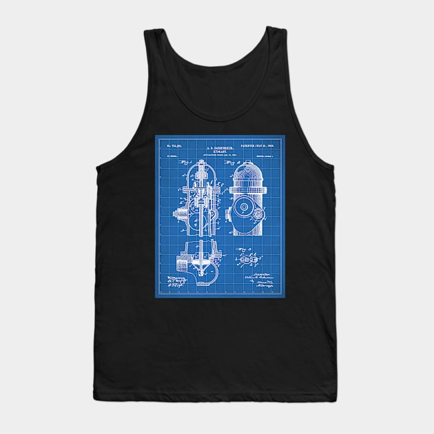 Fire Fighter Patent - Fire Hydrant Art - Blueprint Tank Top by patentpress